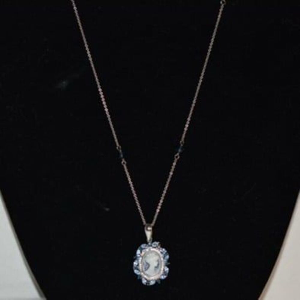 Ralph Lauren .925 Stamped Faux Blue Topez/Sapphire Cameo Pendant Necklace